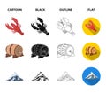 Alps, a barrel of beer, lobster, hops. Oktoberfest set collection icons in cartoon,black,outline,flat style vector