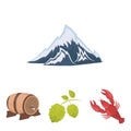 Alps, a barrel of beer, lobster, hops. Oktoberfest set collection icons in cartoon style vector symbol stock