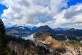 Alps and lakes in a summer day in Germany. Taken from the hill next to Neuschwanstein castle Royalty Free Stock Photo