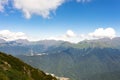 Alps mountain meadow tranquil summer view. Mountain valley village landscape summer. Mountain village view. Village in mountains. Royalty Free Stock Photo