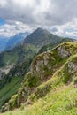 Alps mountain meadow tranquil summer view. Mountain valley village landscape summer. Mountain village view. Village in mountains. Royalty Free Stock Photo