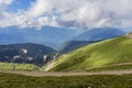 Alps mountain meadow tranquil summer view. Mountain valley village landscape summer. Mountain village view. Village in mountains. Royalty Free Stock Photo
