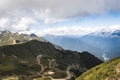 Alps mountain meadow tranquil summer view. Mountain valley village landscape summer. Mountain village view. Village in mountains. Royalty Free Stock Photo