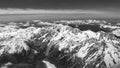 Alps mountainrange from above, black and white Royalty Free Stock Photo