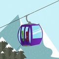 Alps ski lift gondola with skis and snowboard above the mountain`s peak