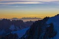 Alps snow mountain ridge at sunset Royalty Free Stock Photo