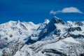 Alps snow mountains in Italy, Matterhorn or Monte Cervino and Monte Rosa area summits