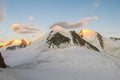 Alps snow mountains in Italy, Matterhorn or Monte Cervino and Monte Rosa area summits