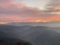 Alps summits at sutset in winter seen from Uetliberg Zurich Switzerland