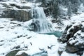 Alps waterfall winter view