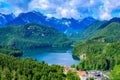 Alpsee at neuschwanstein and hohenschwangau castle - lake near Fuessen in beautiful mountain scenery of Allgaeu, Bavaria, Germany Royalty Free Stock Photo