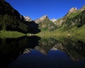 Alpstein Range mirroring in lake Seealpsee Royalty Free Stock Photo