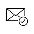 Black line icon for Already, email and selected