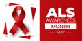 Amyotrophic lateral sclerosis ALS Awareness Month. Observed in May. Vector banner. Royalty Free Stock Photo