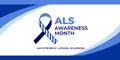 Als awareness month. Vector banner for social media, card, poster. Illustration with text Als awareness month