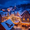 Alsace village at night at Christmas.