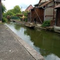 alsacian canal with boat Royalty Free Stock Photo