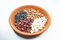 Borlotti Pile Red kidney bean. beans. Dry black bean. Spotty white-red haricot beans. Royalty Free Stock Photo