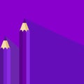 Purple pencil icon in flat style with long shadow.