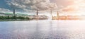 Alster Lake Binnenalster panorama in Hamburg, Germany under beautiful sky