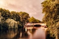 Alster Lake in Hamburg Germany mystic romantic trees famous city park people rowing sailing panorama sky cloud