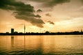 Alster Lake in Hamburg Germany View at beautiful and famous city park people rowing sailing panorama sky cloud