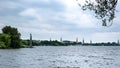 Alster Lake, Hamburg. Visible five towers in the city. Royalty Free Stock Photo