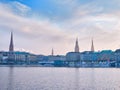 Alster Lake and winter Hamburg cityscape Royalty Free Stock Photo