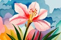 Alstromeria flower watercolor art and illustration created with ai Royalty Free Stock Photo