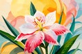 Alstromeria flower watercolor art and illustration created with ai