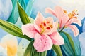 Alstromeria flower watercolor art and illustration created with ai