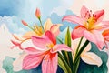 Alstromeria flower watercolor art and illustration created with ai