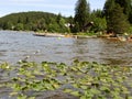 People are enjoying boating and swimming in Alta lake, Whistler, BC, Canada Royalty Free Stock Photo