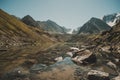 Altai forest reflect on the lake. beautiful landscape in morning time with warm tone. Beautiful calm landscape in the mountains Royalty Free Stock Photo