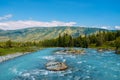 The Altai landscape with mountain river and green rocks, Siberia, Altai Republic, Russia Royalty Free Stock Photo