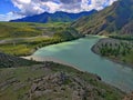 Altai Republic, Russia - 07.01.2022. The confluence of two rivers Chuya and Katun Royalty Free Stock Photo