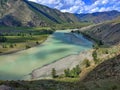 Altai Republic, Russia - 07.01.2022. The confluence of two rivers Chuya and Katun Royalty Free Stock Photo