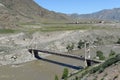 Old suspended bridge of Inina across the Katun River in the Republic of Altai Royalty Free Stock Photo