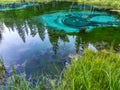 Altai Republic, Siberia, Russia - June.2020. Blue geyser lake in the Altai mountains. Altay. Royalty Free Stock Photo