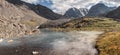 rough mountain river surrounded by mountains and taiga forest, panoramic view Royalty Free Stock Photo