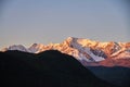 Altai, Snow-capped mountains at sunset. The evening sun shines on the mountains, autumn landscape Altay. Noise and blur Royalty Free Stock Photo