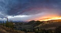 Altai, Ukok plateau. Beautiful sunset with mountains in the background. Snowy peaks autumn. Journey through Russia, Altay Royalty Free Stock Photo