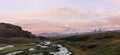 Altai, Ukok plateau. Beautiful sunset with mountains in the background. Snowy peaks autumn. Journey through Russia, Altay