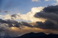 Altai Ukok the sunset over the mountains in cloudy cold weather.