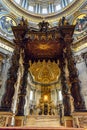 Altar with Bernini`s baldacchino. Interior of Saint Peter`s Basilica in Vatican Royalty Free Stock Photo