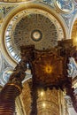 Altar with Bernini`s baldacchino. Interior of Saint Peter`s Basilica in Vatican Royalty Free Stock Photo