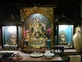 Altar with Buddha images inside Hiranya Varna Mahavihar. Golden Temple. Patan, Kathmandu. Nepal