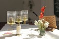 Altar with candlestick, flowers and lectern