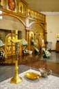 Altar at the church with ceremonial objects for Baptism Royalty Free Stock Photo