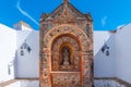 Altar decorated with skulls inside of the cathedral of Faro